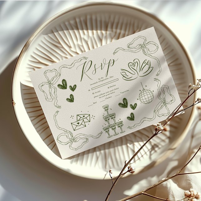 Cartons Réponse Mariage d'art de gribouillis rétro (Créateur téléchargé)