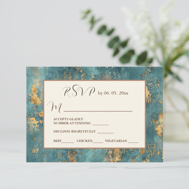 Cartons Réponse Mariage d'art moderne turquoise Gold Elegant (Debout devant)