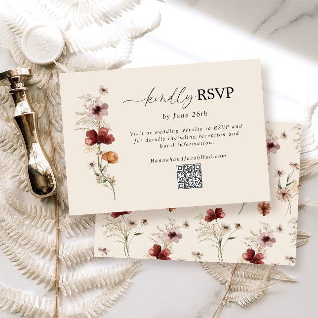 Cartons Réponse Mariage de automne Fleur sauvage Boho QR Code cart (Créateur téléchargé)