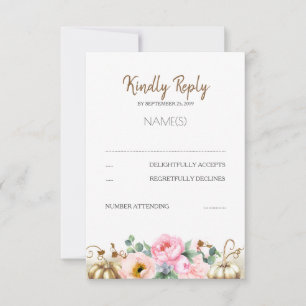 Cartons Réponse Mariage de automne Vase Floral Rose Citrouille or 