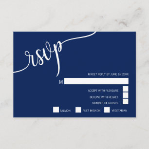 Cartons Réponse Mariage de bleu marine et blanc moderne chic de