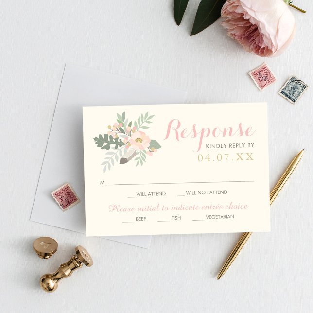 Cartons Réponse Mariage de Boho ivoire rose et or Floral (Créateur téléchargé)