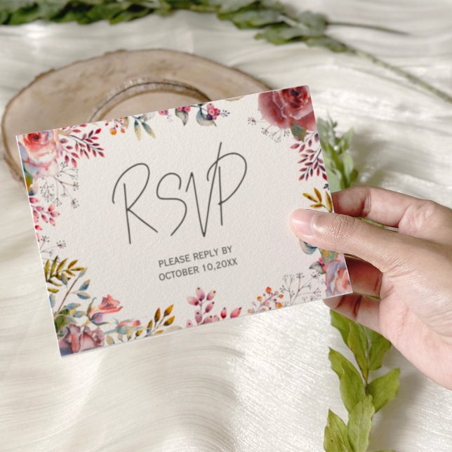 Cartons Réponse Mariage de bordure florale à l'aquarelle (Créateur téléchargé)