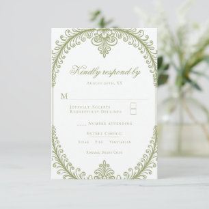 Cartons Réponse Mariage de cadre à la française vert olive