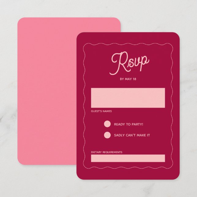 Cartons Réponse Mariage de cadre d'onde de Fuchsia rose rétro (Devant / Derrière)
