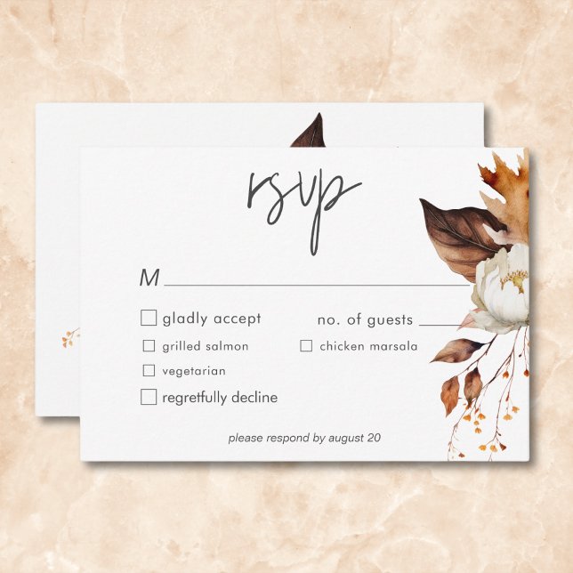 Cartons Réponse Mariage de cadre floral neutre à automne moderne (Créateur téléchargé)
