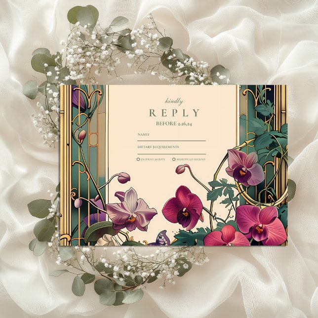Cartons Réponse Mariage de cadre orchidée Art nouveau (Créateur téléchargé)