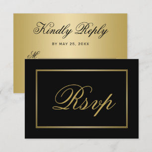 Cartons Réponse Mariage de calligraphie Chic Black Gold Script