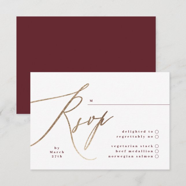 Cartons Réponse Mariage de calligraphie de chute de Bourgogne et d (Devant / Derrière)