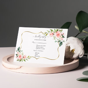Cartons Réponse Mariage de calligraphie de fleurs blanches roses