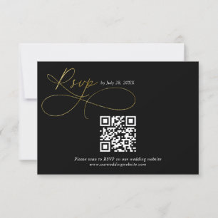 Cartons Réponse Mariage de calligraphie de script noir et or QR Co