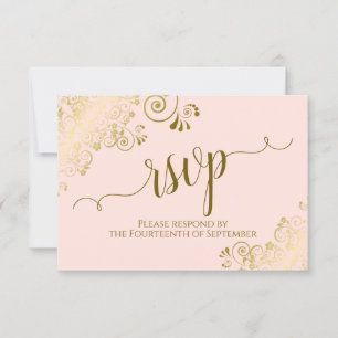 Cartons Réponse Mariage de calligraphie élégant à dentelle rose et