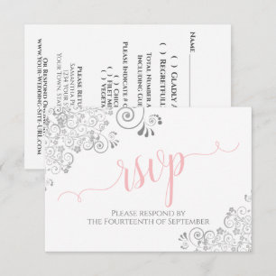 Cartons Réponse Mariage de calligraphie élégant rose gris et blanc