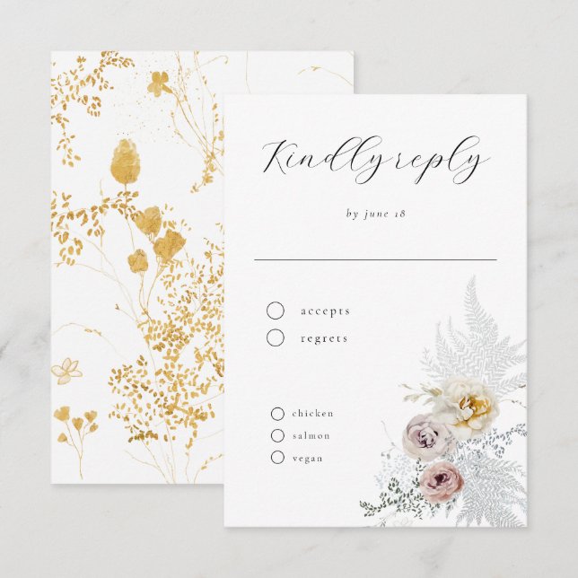 Cartons Réponse Mariage de calligraphie florale délicieuse romanti (Devant / Derrière)