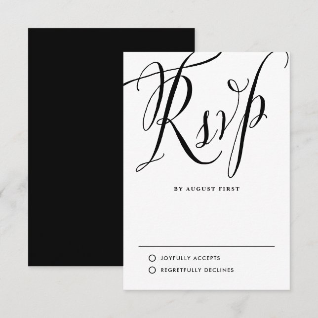 Cartons Réponse Mariage de calligraphie rustique noir et blanc (Devant / Derrière)