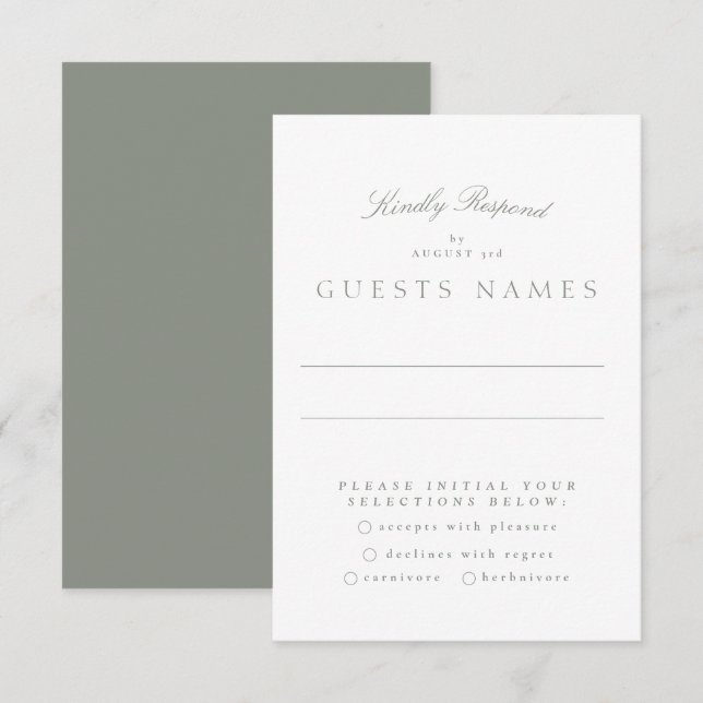 Cartons Réponse Mariage de calligraphie verte classique (Devant / Derrière)