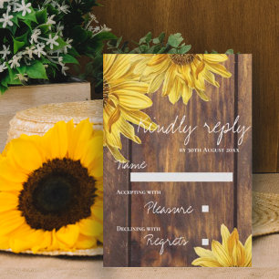 Cartons Réponse Mariage de campagne à l'automne Tournesol Bois Rus