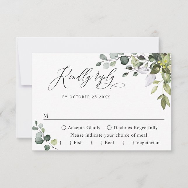 Cartons Réponse Mariage de choix simple Eucalyptus REPAS (Devant)