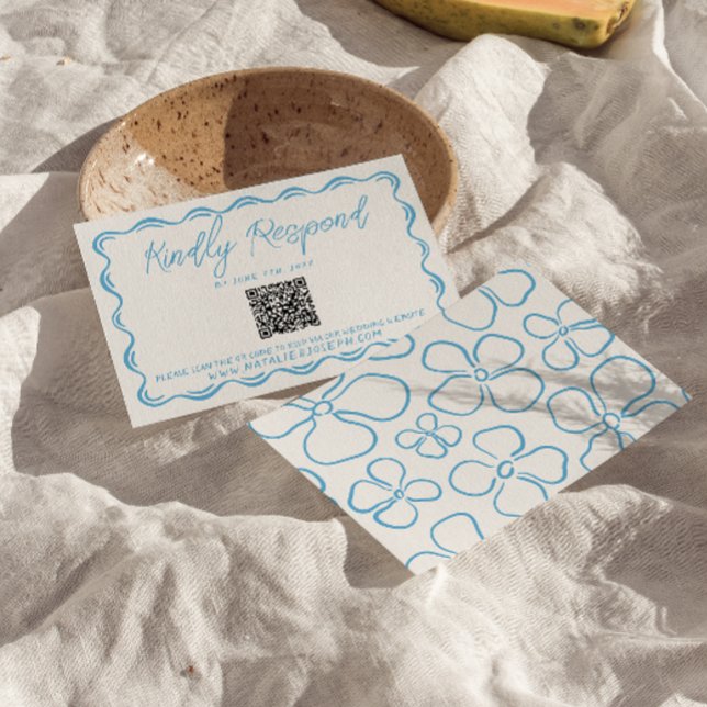 Cartons Réponse Mariage de code QR Bleu Méditerranéen (Créateur téléchargé)