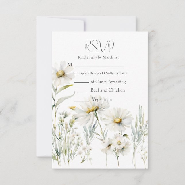 Cartons Réponse Mariage de code QR Daisy (Devant)