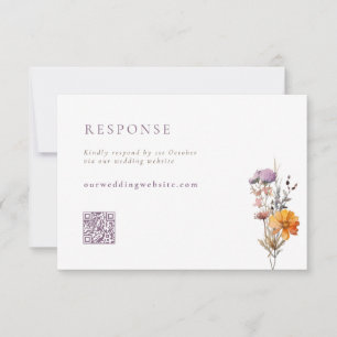 Cartons Réponse Mariage de code QR Fleur sauvage d'automne orange