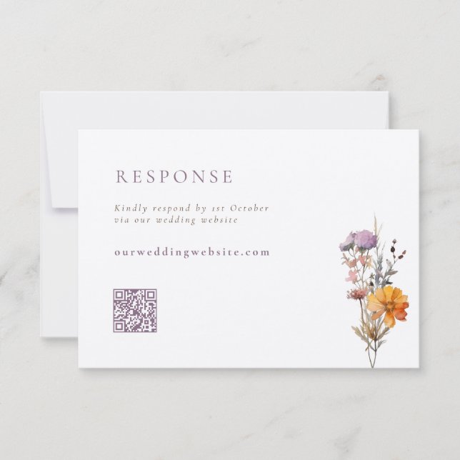Cartons Réponse Mariage de code QR Fleur sauvage d'automne orange  (Devant)
