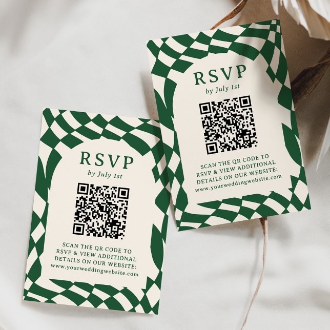 Cartons Réponse Mariage de code QR Retro Green Checkerboard (Créateur téléchargé)