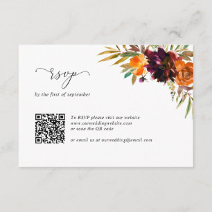 Cartons Réponse Mariage de code QR rustique Burange Burgundy
