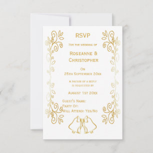 Cartons Réponse Mariage de conception Gold Bells