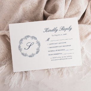 Cartons Réponse Mariage de couronne bleu Monogram Indigo