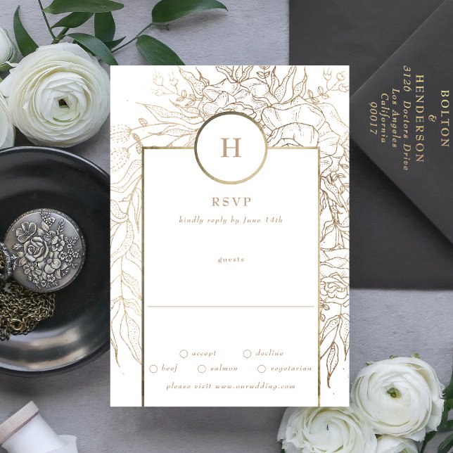 Cartons Réponse Mariage de couronne de monogramme or Premium Elega (RSVP showcasing suite - additional items (bought separately))