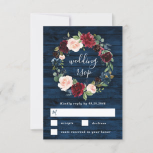 Cartons Réponse Mariage de couronnes bleu marine bleu bordeaux ble