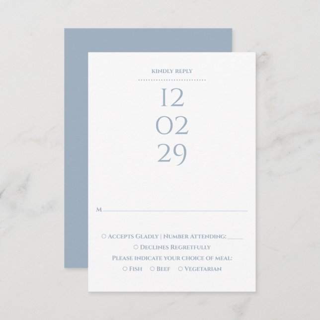 Cartons Réponse Mariage de date spéciale bleu simple (Devant / Derrière)
