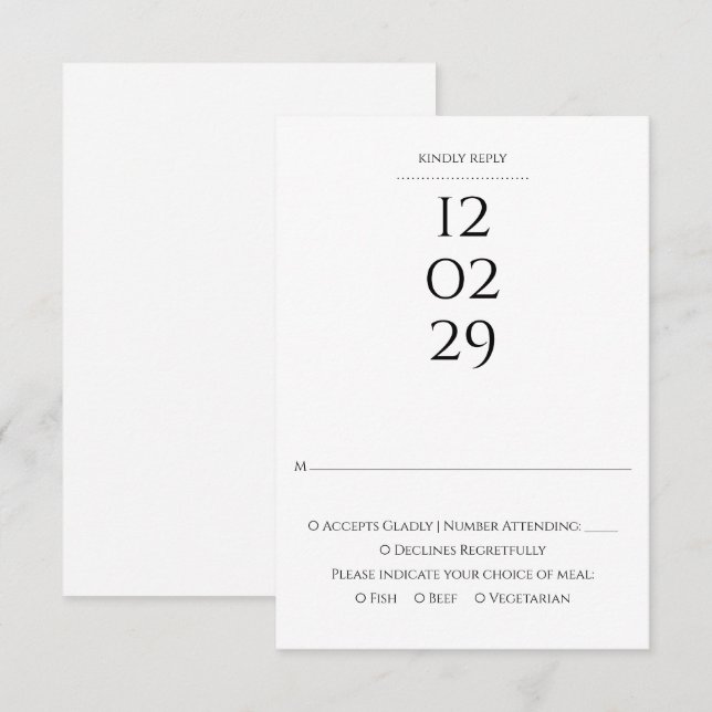 Cartons Réponse Mariage de date spéciale noir et blanc simple (Devant / Derrière)