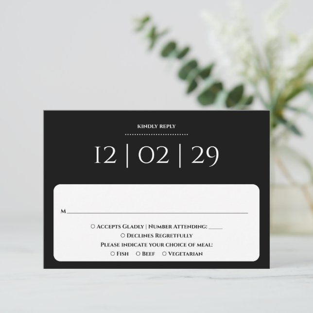 Cartons Réponse Mariage de date spéciale simple noir et blanc (Debout devant)
