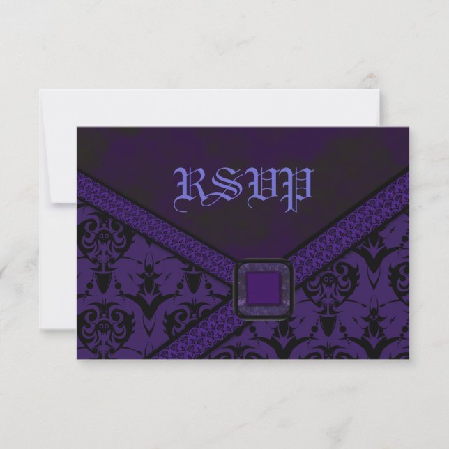 Cartons Réponse Mariage de dentelle violet et noire (Devant)