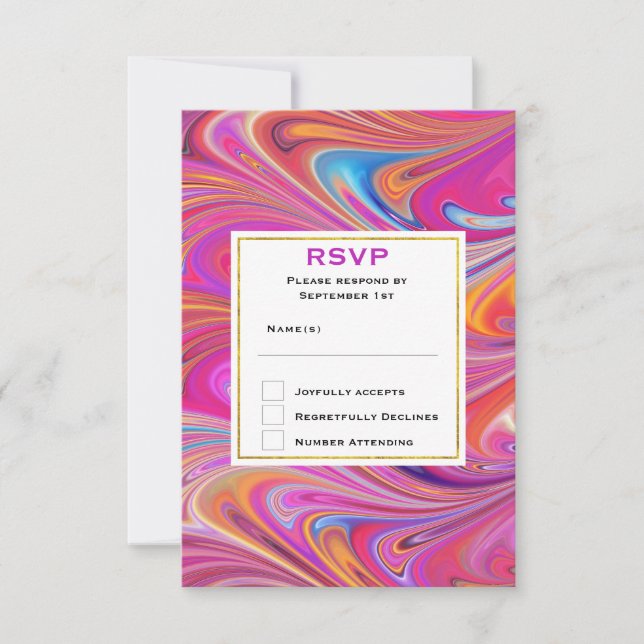 Cartons Réponse Mariage de design Tourbillonnant Trippy rose et or (Devant)
