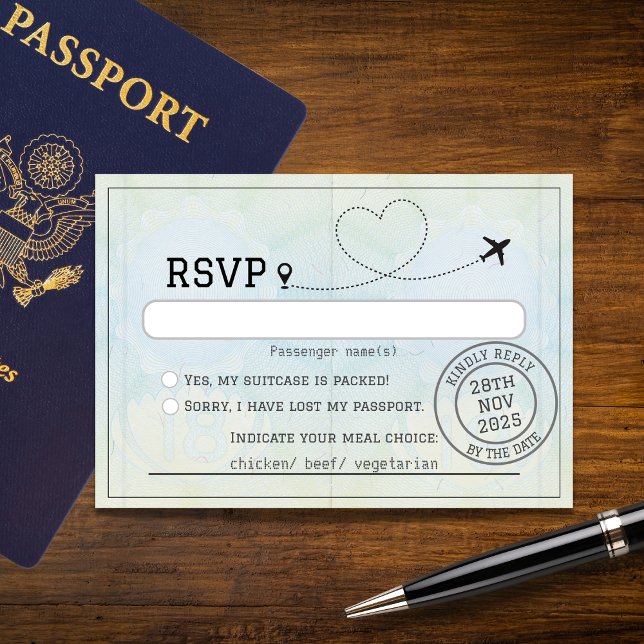 Cartons Réponse Mariage de destination du passeport (Créateur téléchargé)