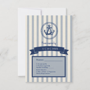 Cartons Réponse Mariage de destination maritime à rayures d'ancre