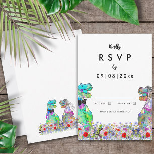 Cartons Réponse Mariage de Dinosaure aux Fleurs Sauvages Colorées
