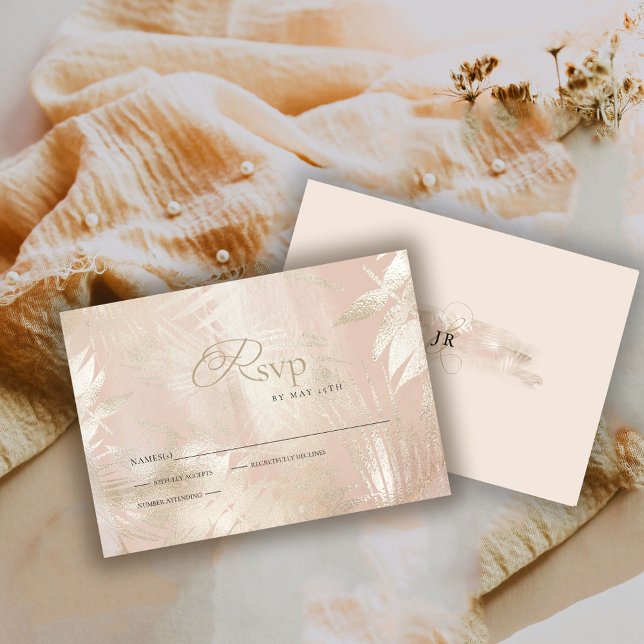 Cartons Réponse Mariage de feuille de palme Tropical Brossé d'or (Créateur téléchargé)