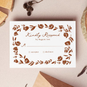 Cartons Réponse Mariage de fleurs en terre cuite dessiné à la main