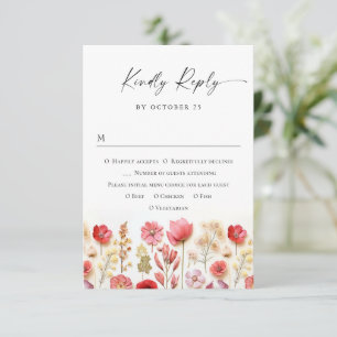 Cartons Réponse Mariage de fleurs sauvages Retro Pastel Rose Boho