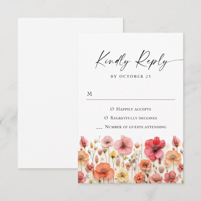 Cartons Réponse Mariage de fleurs sauvages Retro Pastel Rose Boho (Devant / Derrière)