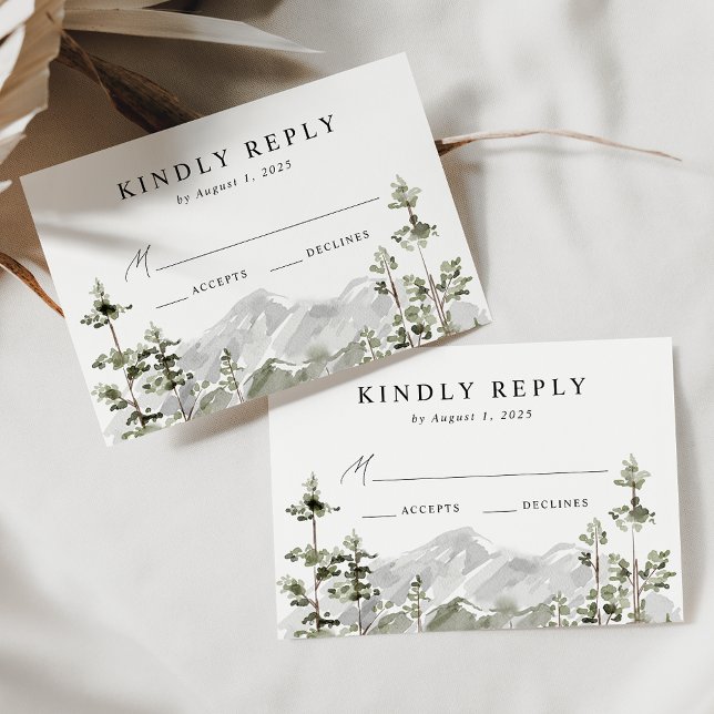 Cartons Réponse Mariage de forêt de conifères de montagne rustique (Créateur téléchargé)