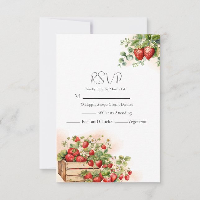 Cartons Réponse Mariage de fraises d'aquarelle (Devant)