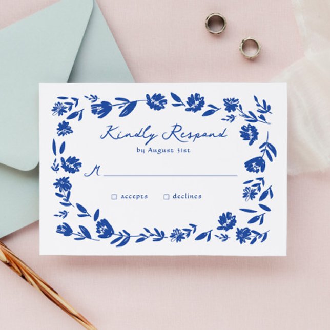 Cartons Réponse Mariage de frontière de la main bleue dessinée Whi (Créateur téléchargé)
