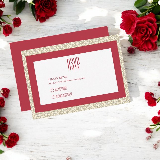 Cartons Réponse Mariage de frontière géométrique islamique rouge (Créateur téléchargé)