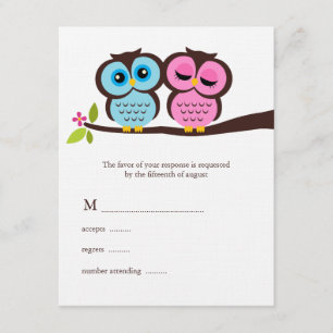 Cartons Réponse Mariage de hibou bleu et rose