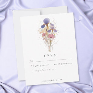 Cartons Réponse Mariage de jardin à l'aquarelle Iris Violet Élégan